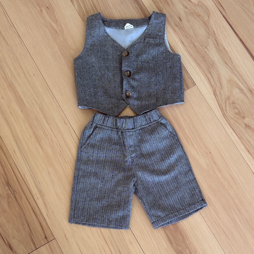 Little Gentleman's Gray Vest & Shorts Matching Set